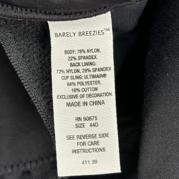 Barely Breezies T-Shirt Bra 44D Black Underwire Modesty Lined Full Coverage - Picture 6 of 7